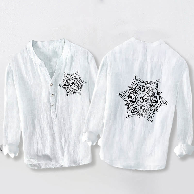 Cotton Linen Stand Collar Mandala Meditation Shirt