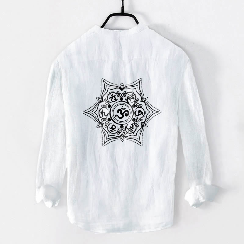 Cotton Linen Stand Collar Mandala Meditation Shirt
