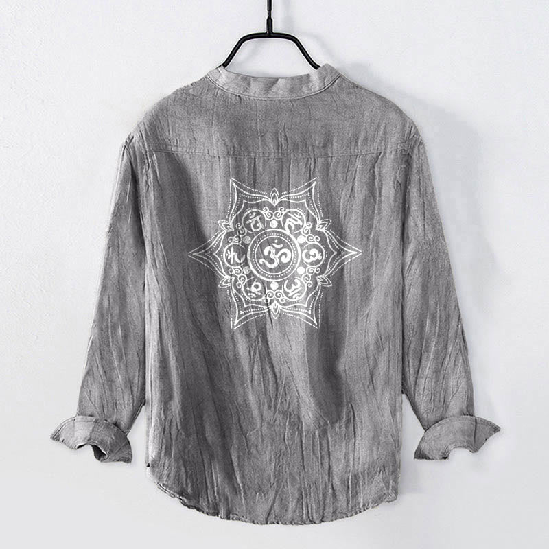 Cotton Linen Stand Collar Mandala Meditation Shirt