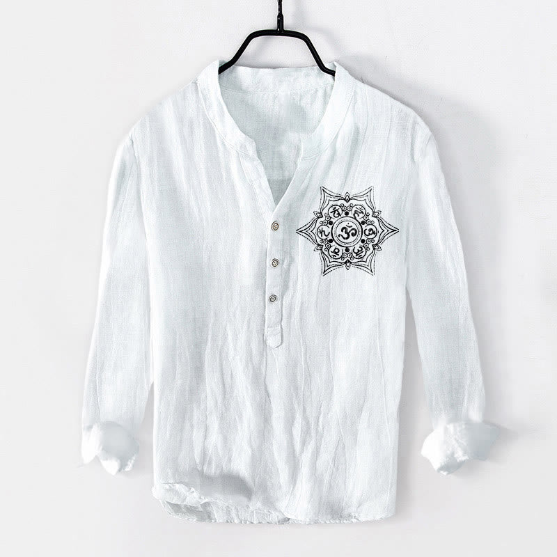 Cotton Linen Stand Collar Mandala Meditation Shirt