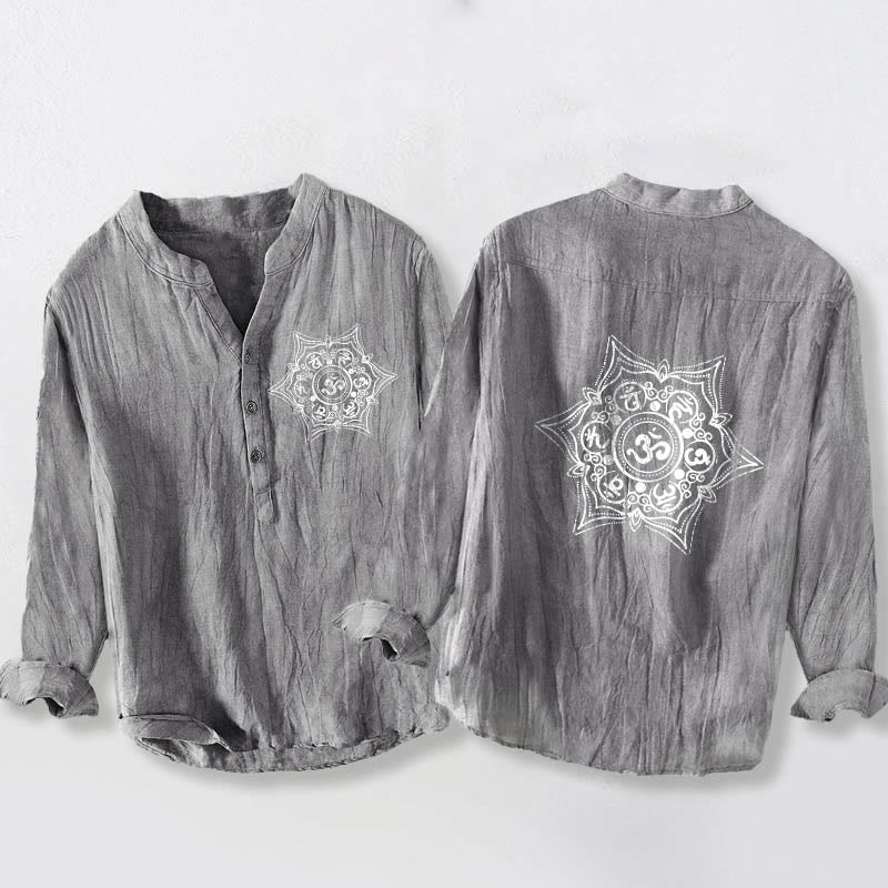 Cotton Linen Stand Collar Mandala Meditation Shirt