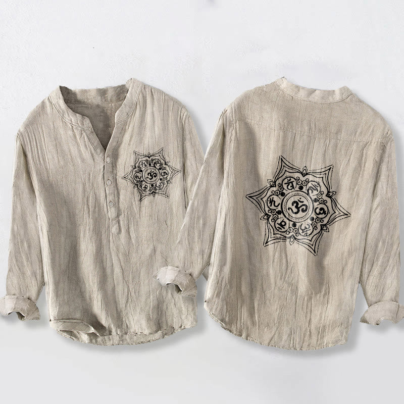 Cotton Linen Stand Collar Mandala Meditation Shirt
