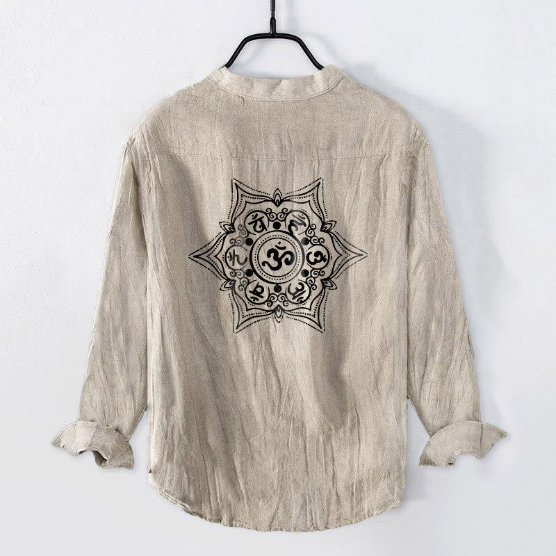 Cotton Linen Stand Collar Mandala Meditation Shirt