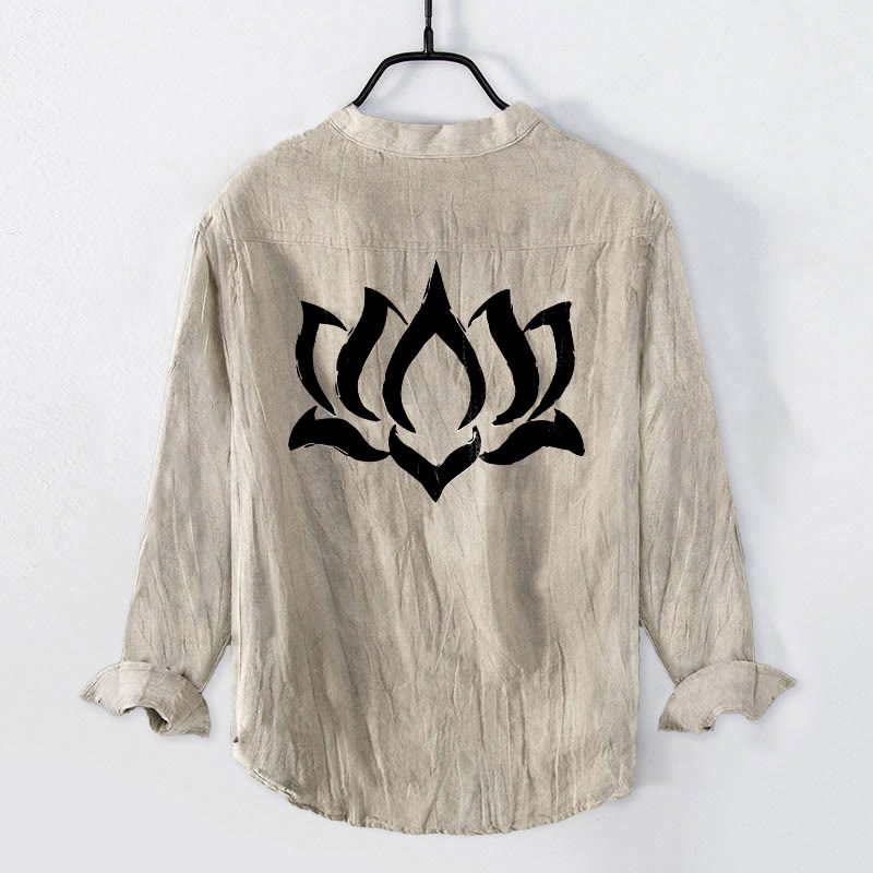 Tactile Cotton Linen Stand Collar Meditation Shirt