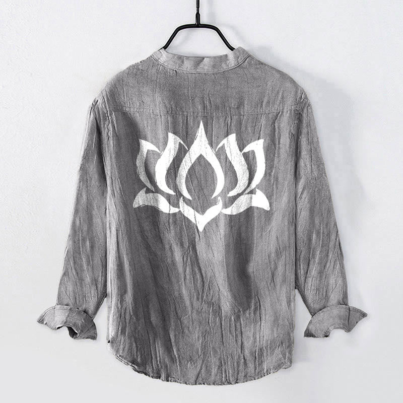Tactile Cotton Linen Stand Collar Meditation Shirt