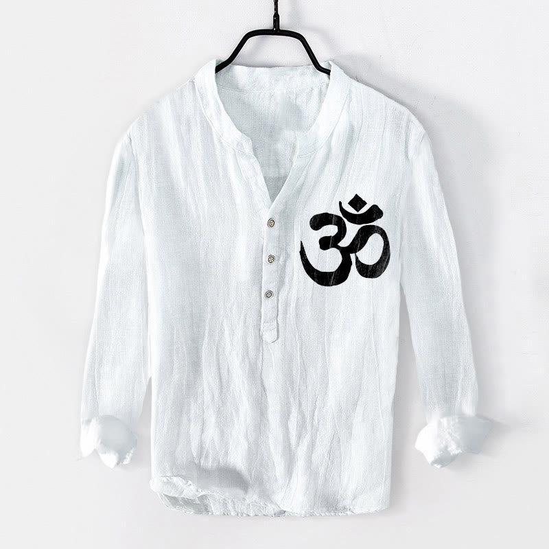 Tactile Cotton Linen Stand Collar Meditation Shirt