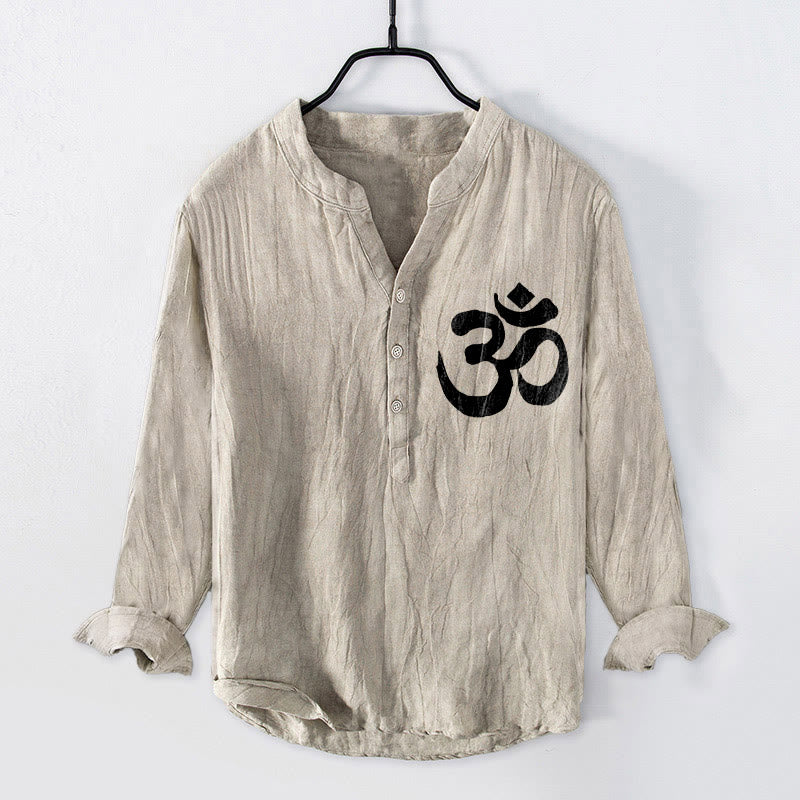 Tactile Cotton Linen Stand Collar Meditation Shirt