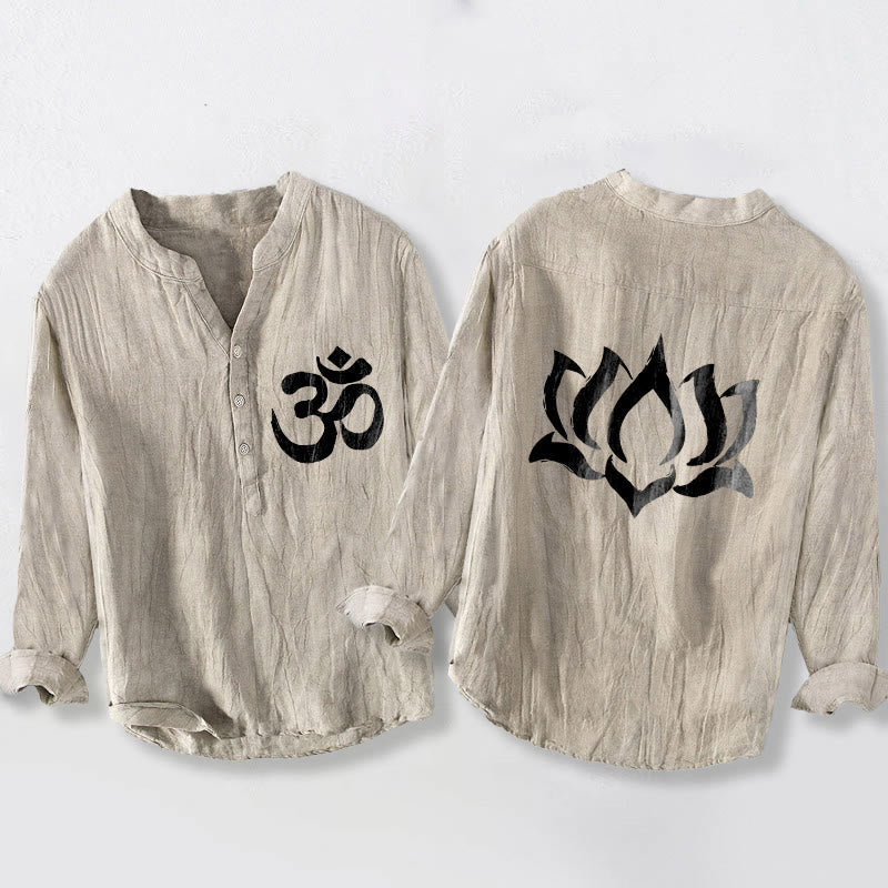 Tactile Cotton Linen Stand Collar Meditation Shirt