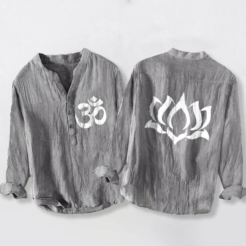 Tactile Cotton Linen Stand Collar Meditation Shirt