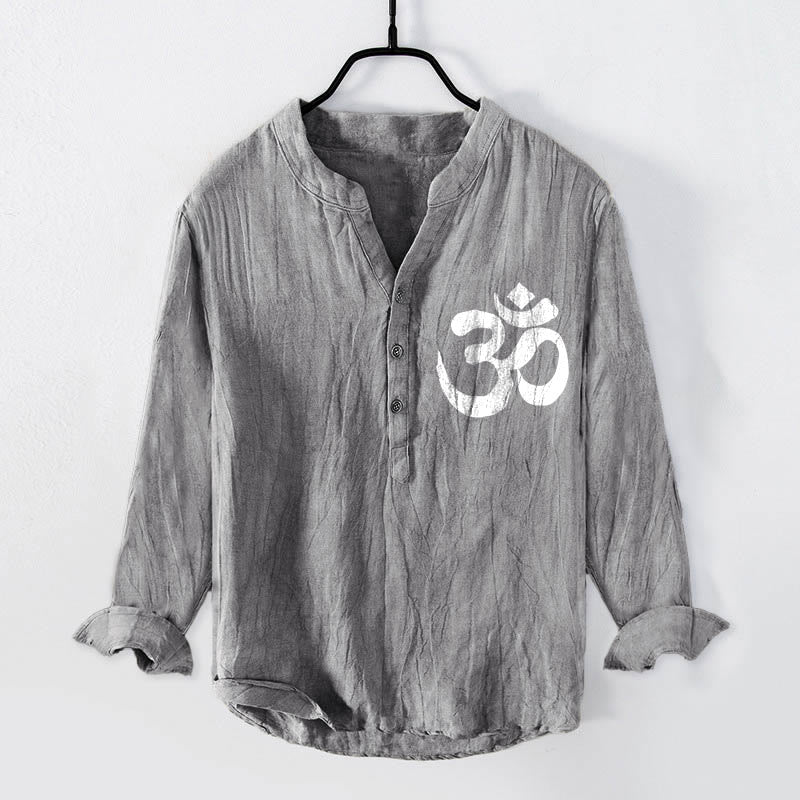 Tactile Cotton Linen Stand Collar Meditation Shirt
