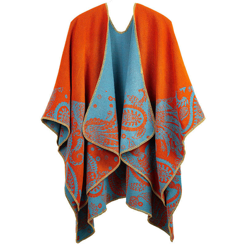 Thermal Paisley Knit Tibetan Shawl for Mindful Grounding and Meditation