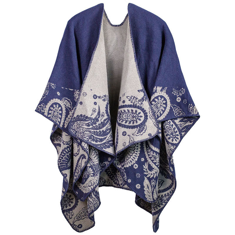 Thermal Paisley Knit Tibetan Shawl for Mindful Grounding and Meditation