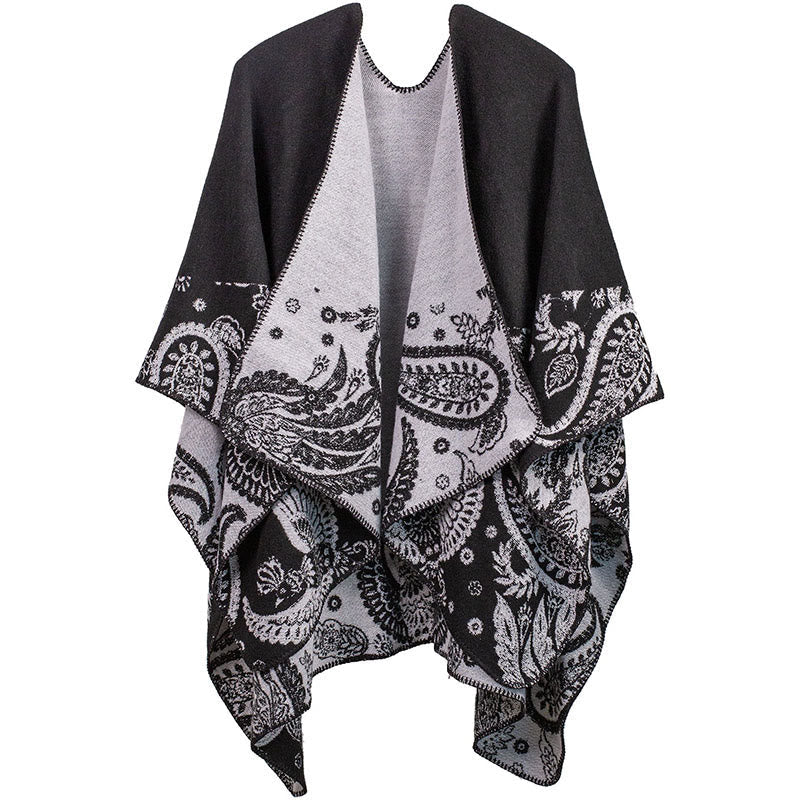 Thermal Paisley Knit Tibetan Shawl for Mindful Grounding and Meditation