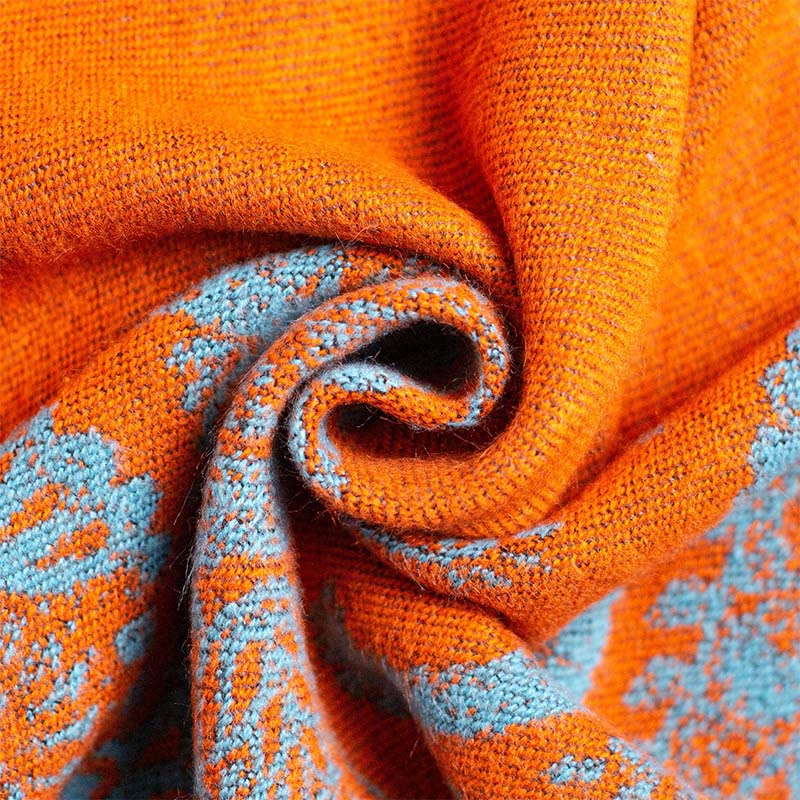Thermal Paisley Knit Tibetan Shawl for Mindful Grounding and Meditation