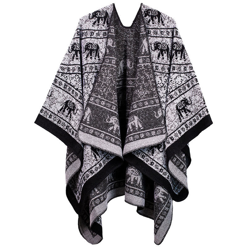Tibetan Jacquard Elephant Geometry Pattern Unisex Cozy Scarf Shawl