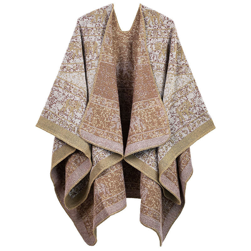 Tibetan Jacquard Elephant Geometry Pattern Unisex Cozy Scarf Shawl