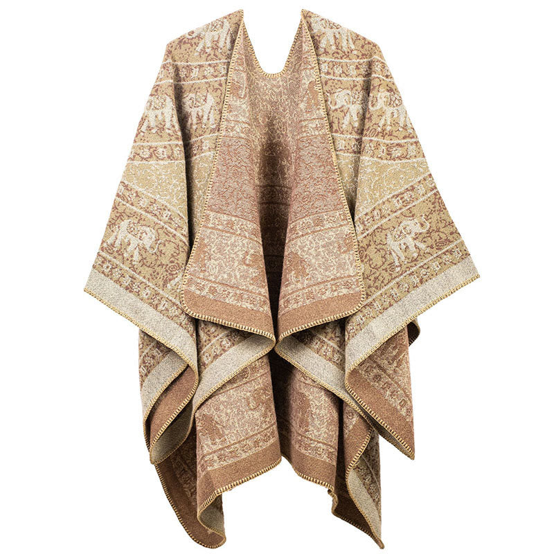 Tibetan Jacquard Elephant Geometry Pattern Unisex Cozy Scarf Shawl
