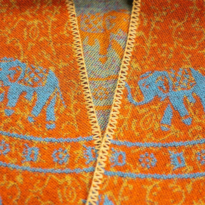 Tibetan Jacquard Elephant Geometry Pattern Unisex Cozy Scarf Shawl