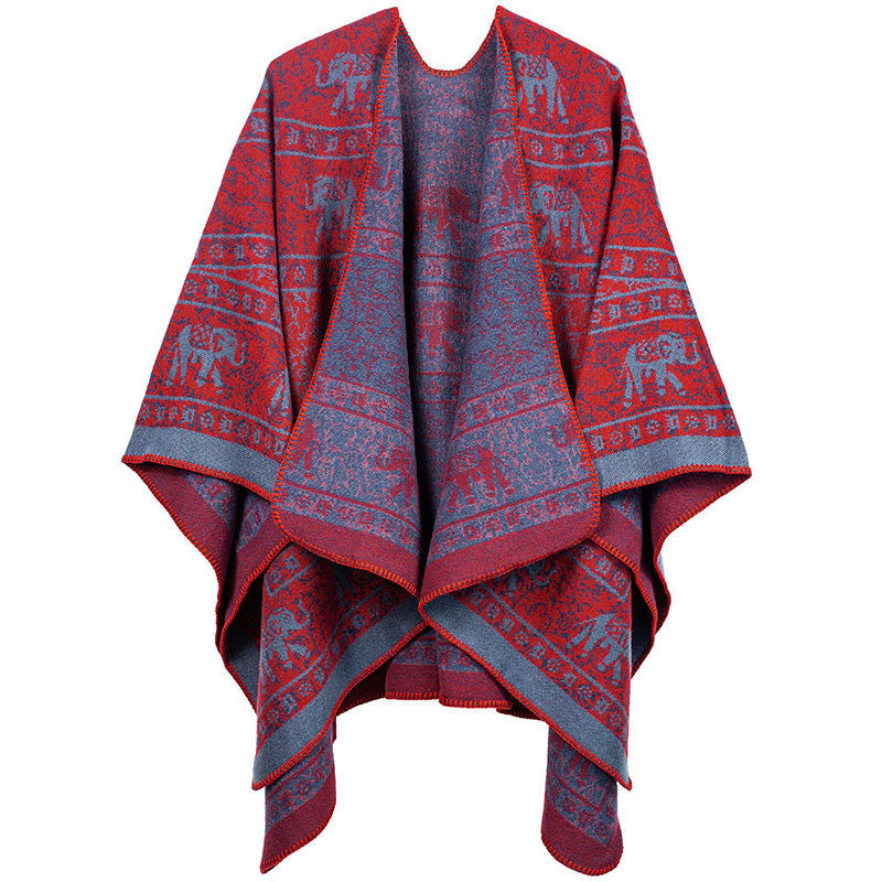 Tibetan Jacquard Elephant Geometry Pattern Unisex Cozy Scarf Shawl