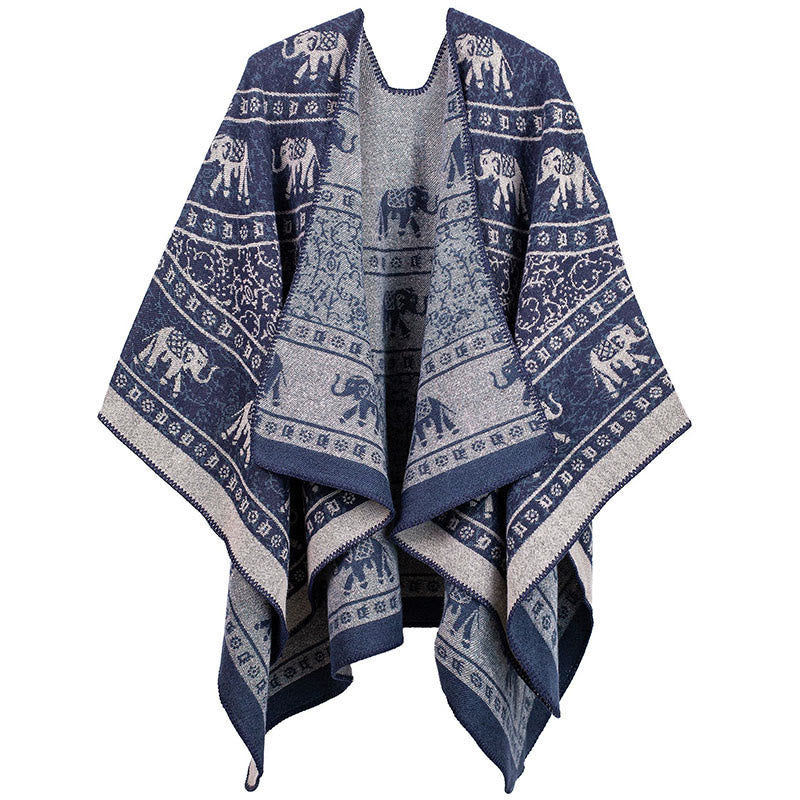 Tibetan Jacquard Elephant Geometry Pattern Unisex Cozy Scarf Shawl