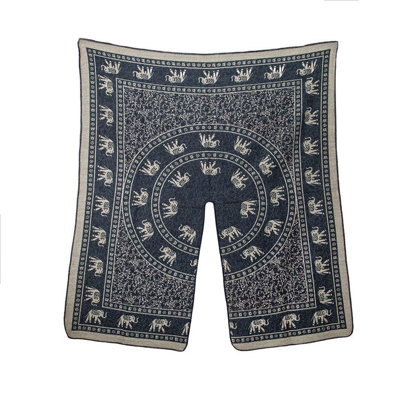 Tibetan Jacquard Elephant Geometry Pattern Unisex Cozy Scarf Shawl