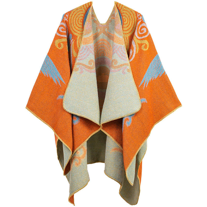 Tactile Knit Cloud Crane Pattern Mindful Meditation Tibetan Shawl