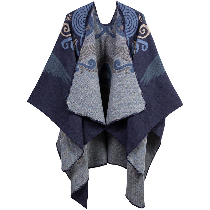 Tactile Knit Cloud Crane Pattern Mindful Meditation Tibetan Shawl