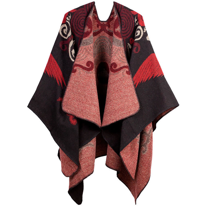Tactile Knit Cloud Crane Pattern Mindful Meditation Tibetan Shawl