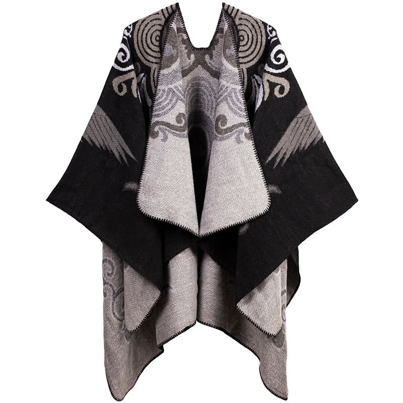 Tactile Knit Cloud Crane Pattern Mindful Meditation Tibetan Shawl