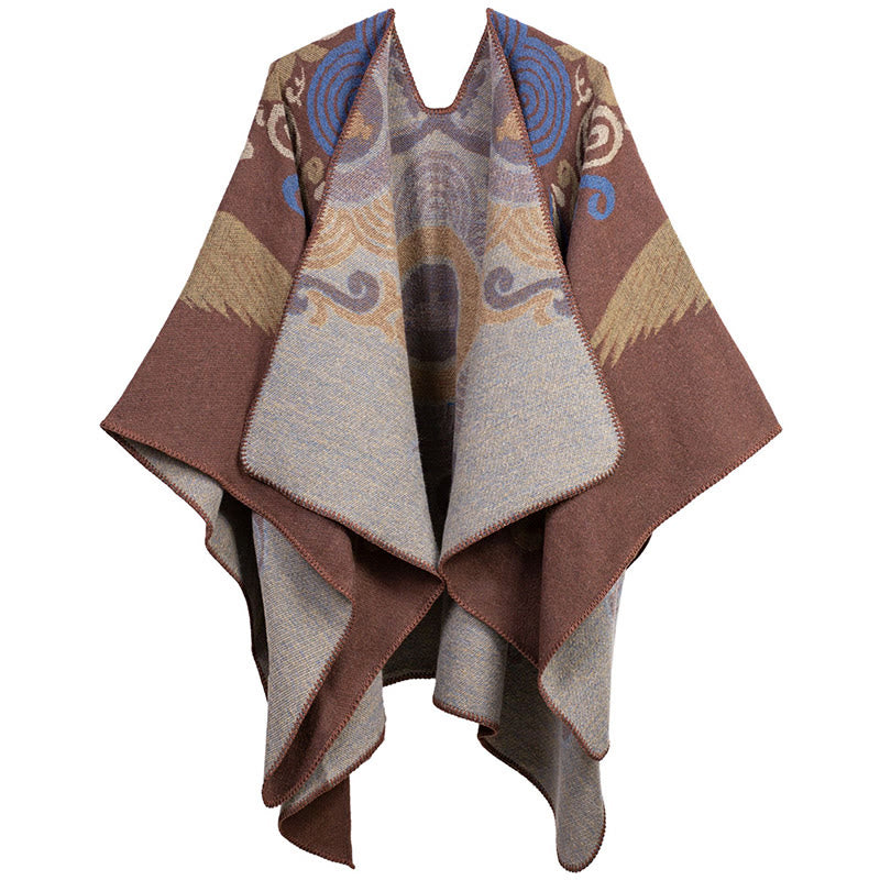 Tactile Knit Cloud Crane Pattern Mindful Meditation Tibetan Shawl