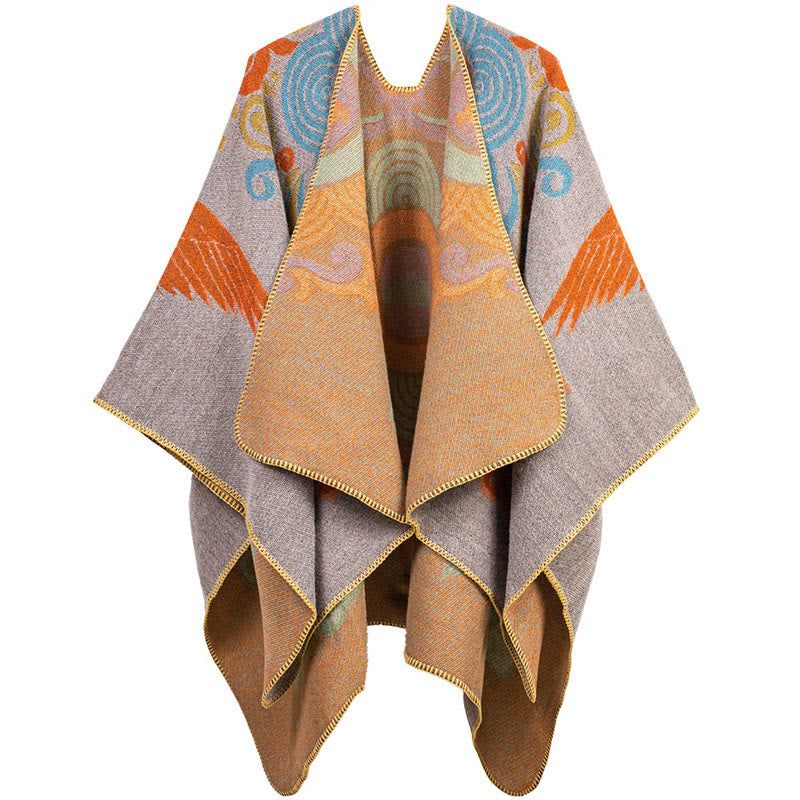 Tactile Knit Cloud Crane Pattern Mindful Meditation Tibetan Shawl