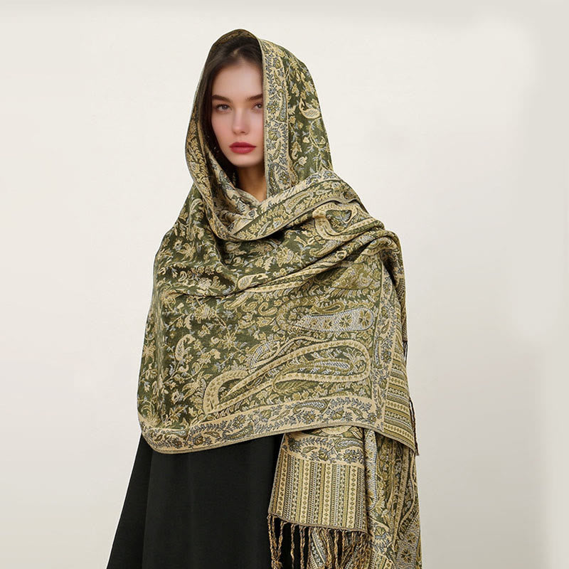 Ethnic Daily Tibetan Paisley Pattern Tassel Cozy Scarf Shawl