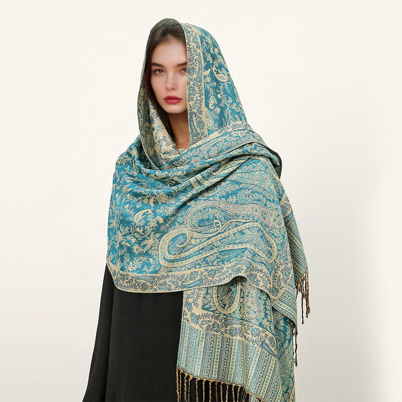 Ethnic Daily Tibetan Paisley Pattern Tassel Cozy Scarf Shawl