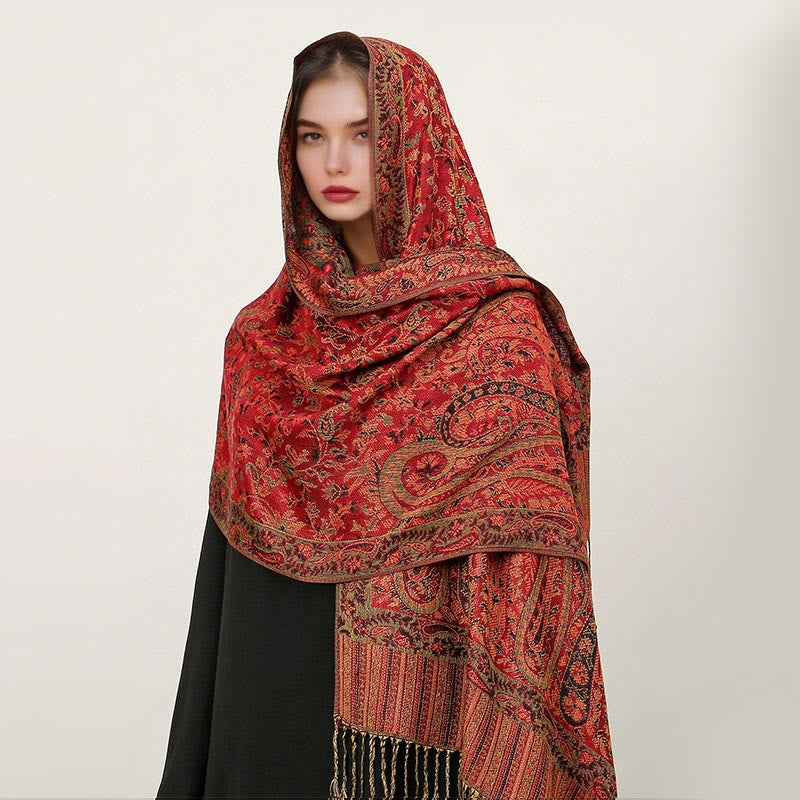 Ethnic Daily Tibetan Paisley Pattern Tassel Cozy Scarf Shawl