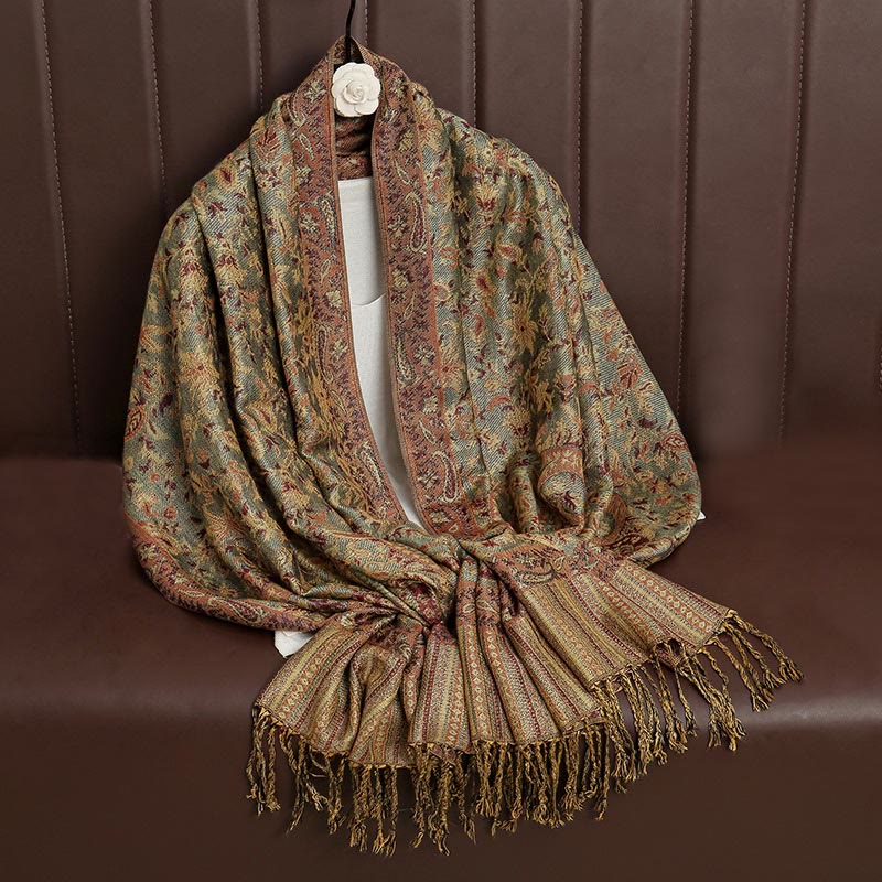 Ethnic Daily Tibetan Paisley Pattern Tassel Cozy Scarf Shawl
