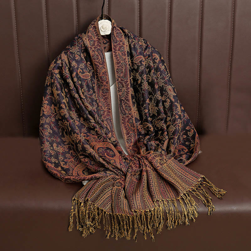 Ethnic Daily Tibetan Paisley Pattern Tassel Cozy Scarf Shawl