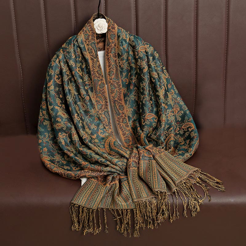 Ethnic Daily Tibetan Paisley Pattern Tassel Cozy Scarf Shawl