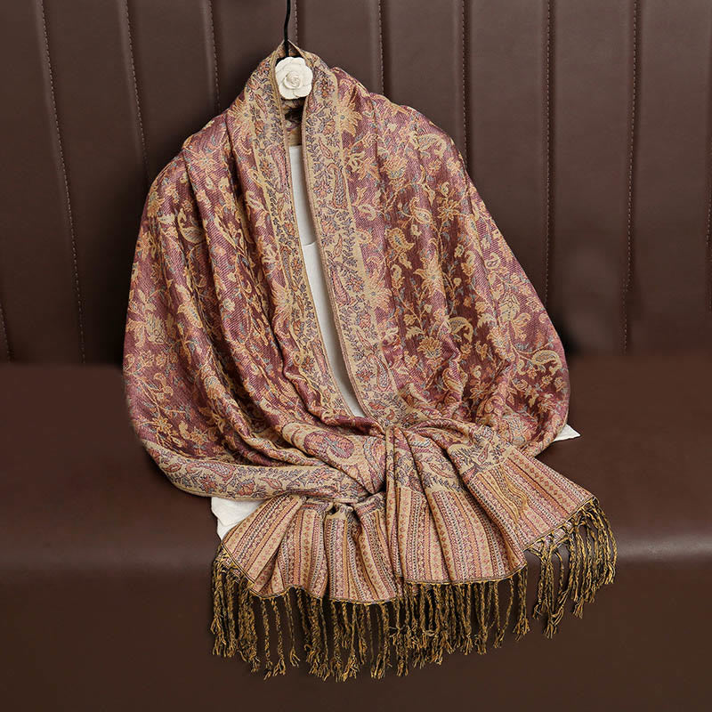 Ethnic Daily Tibetan Paisley Pattern Tassel Cozy Scarf Shawl