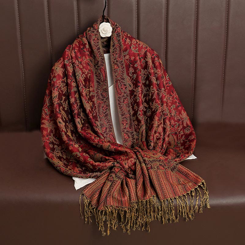 Ethnic Daily Tibetan Paisley Pattern Tassel Cozy Scarf Shawl