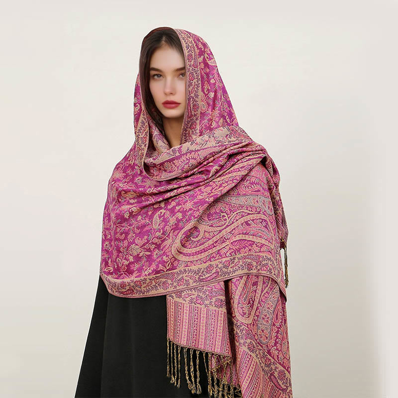 Ethnic Daily Tibetan Paisley Pattern Tassel Cozy Scarf Shawl