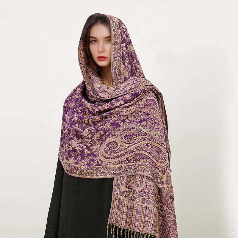 Ethnic Daily Tibetan Paisley Pattern Tassel Cozy Scarf Shawl