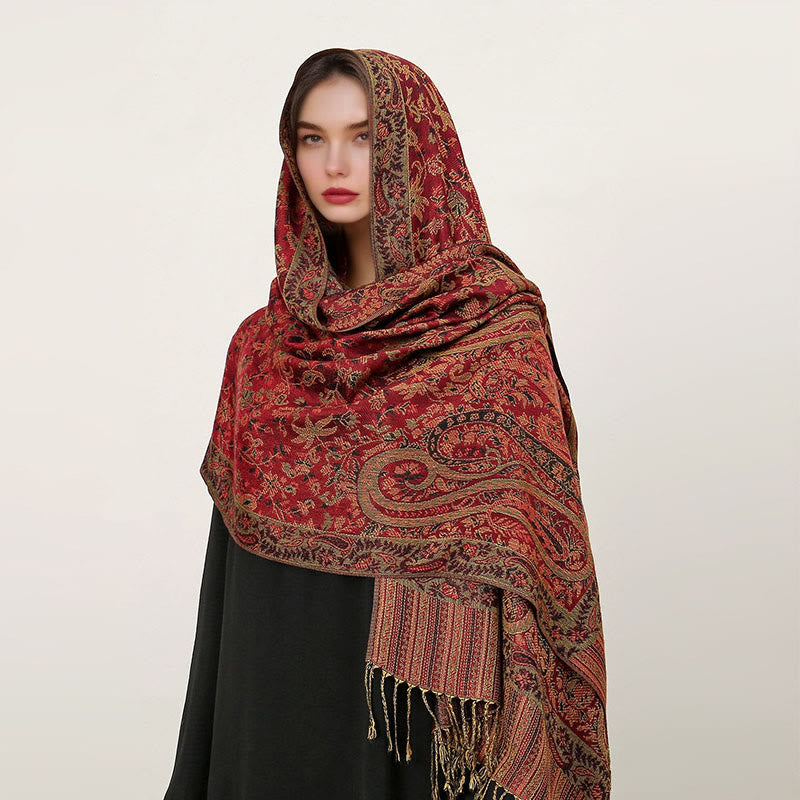 Ethnic Daily Tibetan Paisley Pattern Tassel Cozy Scarf Shawl