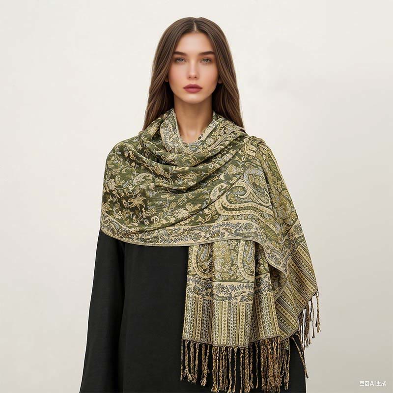 Ethnic Daily Tibetan Paisley Pattern Tassel Cozy Scarf Shawl