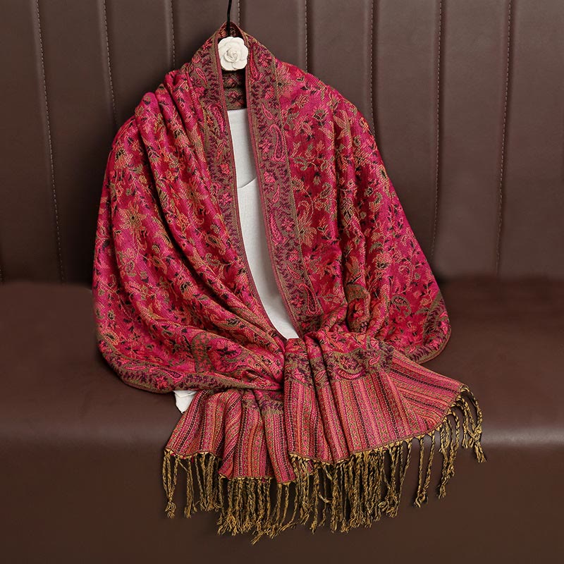 Ethnic Daily Tibetan Paisley Pattern Tassel Cozy Scarf Shawl