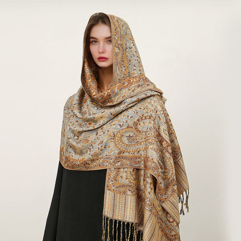 Ethnic Daily Tibetan Paisley Pattern Tassel Cozy Scarf Shawl