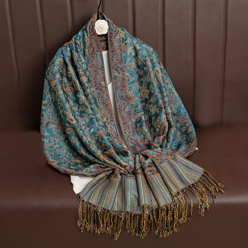 Ethnic Daily Tibetan Paisley Pattern Tassel Cozy Scarf Shawl