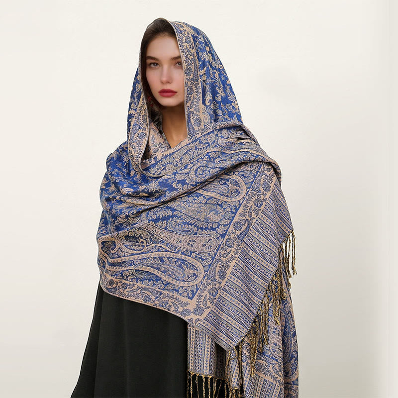Ethnic Daily Tibetan Paisley Pattern Tassel Cozy Scarf Shawl