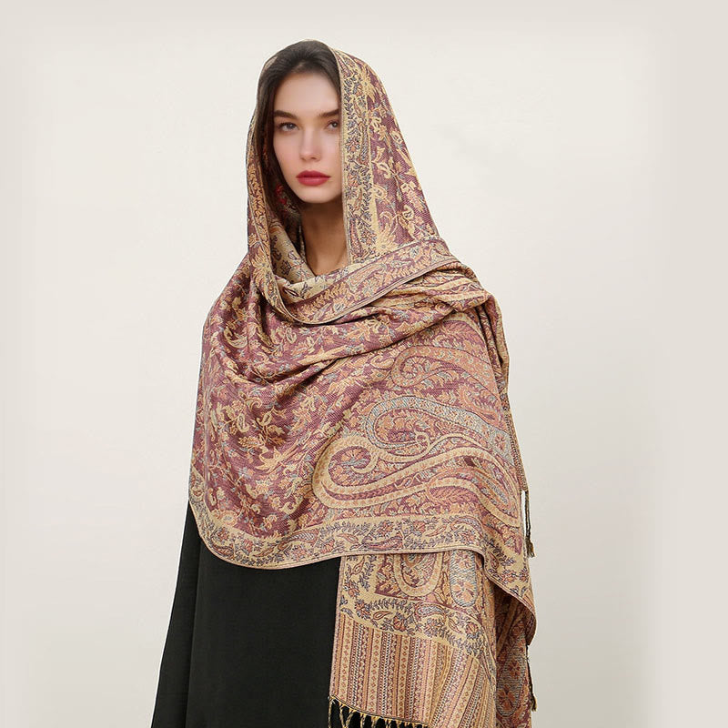 Ethnic Daily Tibetan Paisley Pattern Tassel Cozy Scarf Shawl