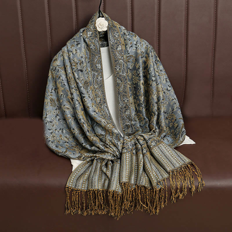 Ethnic Daily Tibetan Paisley Pattern Tassel Cozy Scarf Shawl