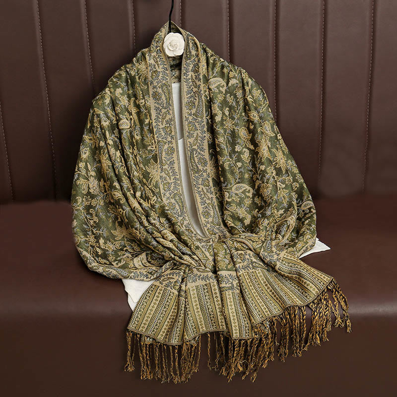 Ethnic Daily Tibetan Paisley Pattern Tassel Cozy Scarf Shawl